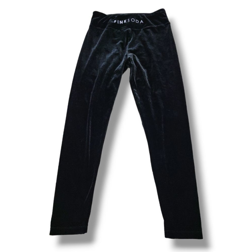 Pink Soda Sport Pants Size Medium 27"Wx27"L Leggings Black Velour Pants Stretch